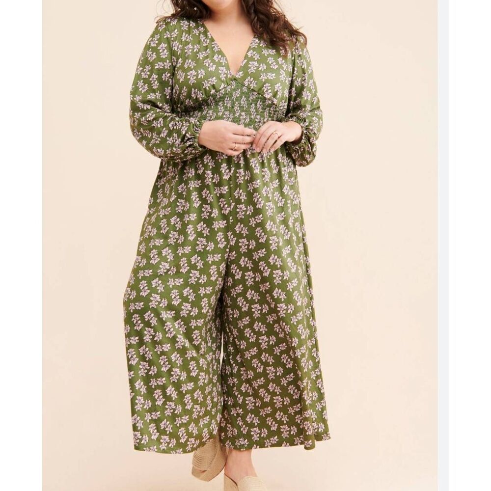Olive Green Floral V-Neck Jumpsuit